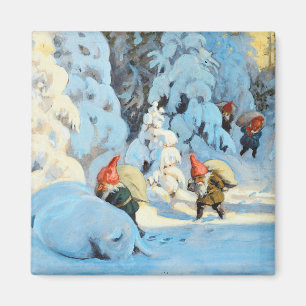 Vintage Christmas Elves Bringing Presents Magnet