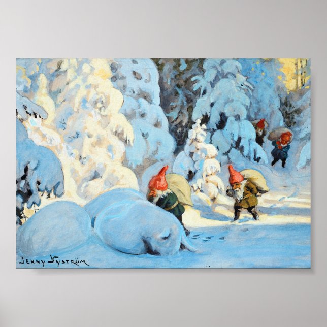 Vintage Christmas Elves Bringing Presents Poster (Front)