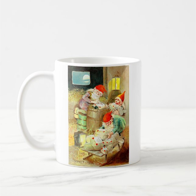 Vintage Christmas Elves Coffee Mug (Left)