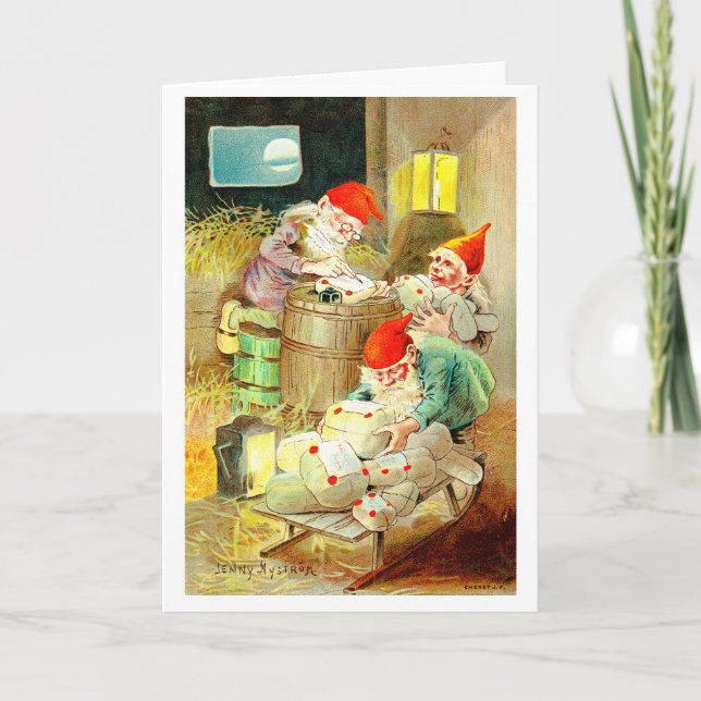 Vintage Christmas Elves Holiday Card (Front)