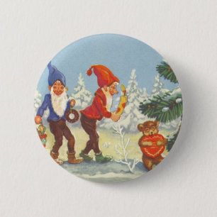 Vintage Christmas, Elves in the Snow Forest Winter 6 Cm Round Badge