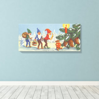 Vintage Christmas, Elves in the Snow Forest Winter Canvas Print