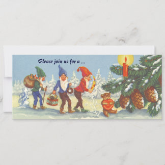 Vintage Christmas, Elves in the Snow Forest Winter Invitation