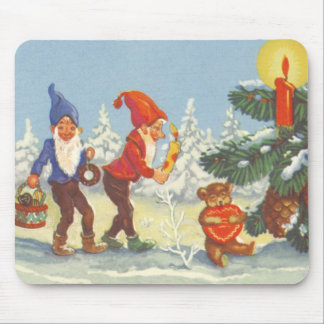 Vintage Christmas, Elves in the Snow Forest Winter Mouse Pad