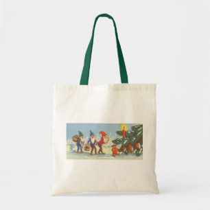Vintage Christmas, Elves in the Snow Forest Winter Tote Bag