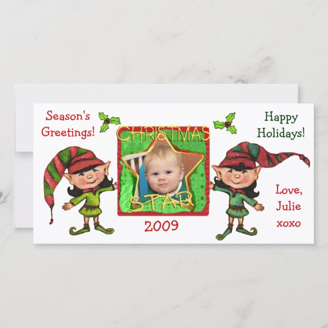 Vintage Christmas Elves Photo Card (Front)