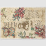 Vintage Christmas Ephemera, Holly &Ornate Text Tissue Paper<br><div class="desc">Quaint and sentimental vintage Christmas collage featuring sprays of holly and mistletoe tied with red tartan bows,  smiling Victorian child and ornately illuminated Christmas wishes text on aged parchment. Suitable for decoupage or crafting projects.</div>