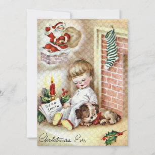 Vintage Christmas Eve Child and Puppy Sleeping Holiday Card