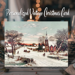 Vintage Christmas Eve Church in Snow Custom Holiday Card