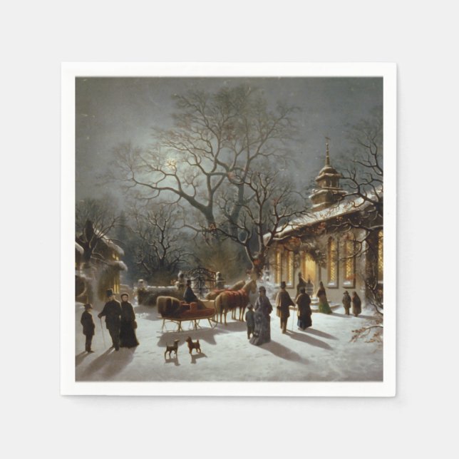 Vintage Christmas Eve church scene Napkin (Front)