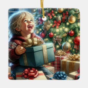 Vintage Christmas Eve Joy Personalised Ceramic Ornament