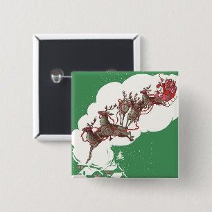 Vintage Christmas Eve, Retro Santa Claus in Sleigh 15 Cm Square Badge