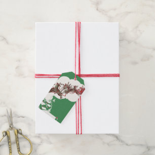 Vintage Christmas Eve, Retro Santa Claus in Sleigh Gift Tags