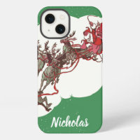 Vintage Christmas Eve, Retro Santa Claus in Sleigh