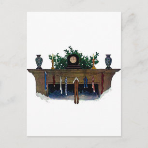 Vintage Christmas Eve Stockings Holiday Postcard