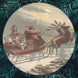 Vintage Christmas Eve Victorian Santa Claus Sleigh Classic Round Sticker