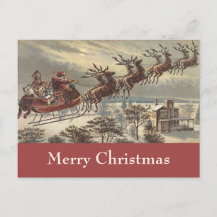 Vintage Christmas Eve Victorian Santa Claus Sleigh Holiday Postcard
