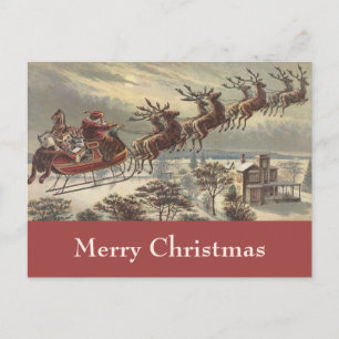 Vintage Christmas Eve Victorian Santa Claus Sleigh Holiday Postcard