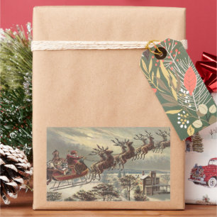 Vintage Christmas Eve Victorian Santa Claus Sleigh Rectangular Sticker