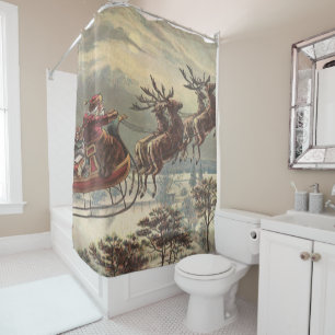 Vintage Christmas Eve Victorian Santa Claus Sleigh Shower Curtain