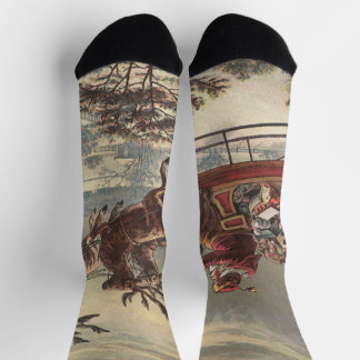Vintage Christmas Eve Victorian Santa Claus Sleigh Socks