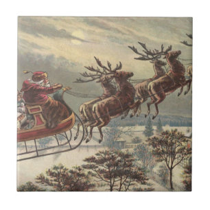 Vintage Christmas Eve Victorian Santa Claus Sleigh Tile
