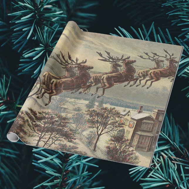 Vintage Christmas Eve Victorian Santa Claus Sleigh Wrapping Paper (Creator Uploaded)