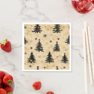 Vintage Christmas Evergreen Pine Trees Decoupage Napkin