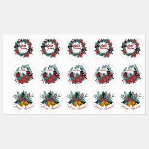 Vintage Christmas Evergreen Red Robin Poinsettia