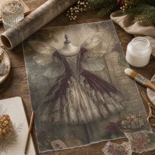 Vintage Christmas Fairy Red Costume Decoupage Tissue Paper