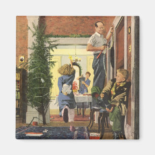 Vintage Christmas, Family Decorating the House Magnet