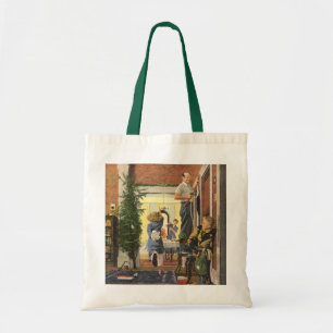 Vintage Christmas, Family Decorating the House Tote Bag