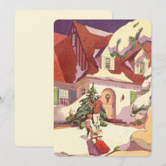Vintage Christmas, Family House in Snow Invitation