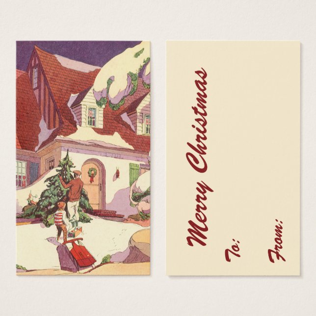 Vintage Christmas, Family House in the Snow (Front & Back)