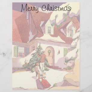 Vintage Christmas, Family House in the Snow