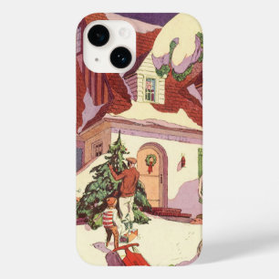 Vintage Christmas, Family House in the Snow Case-Mate iPhone 14 Case