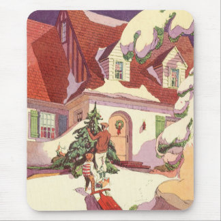 Vintage Christmas, Family House in the Snow Mouse Pad