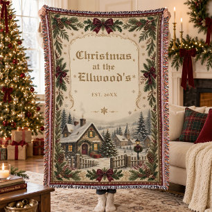 Vintage Christmas Family Name Personalised Decor Throw Blanket