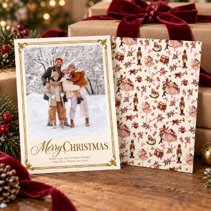 Vintage Christmas Family Photo Nutcracker Holiday Card