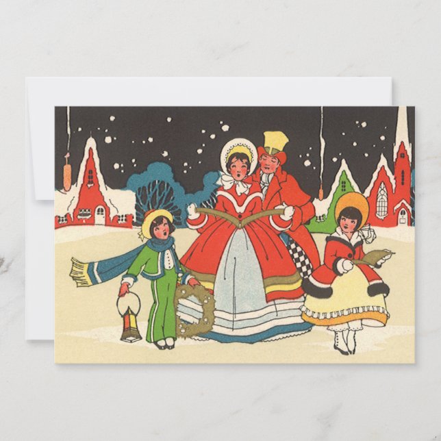 Vintage Christmas Family Singing Carols Invitation (Front)