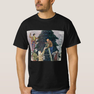 Vintage Christmas, Family Stringing Lights on Tree T-Shirt