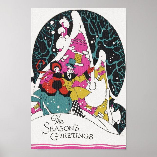 Vintage Christmas, Fancy Victorian Town People Poster (Front)