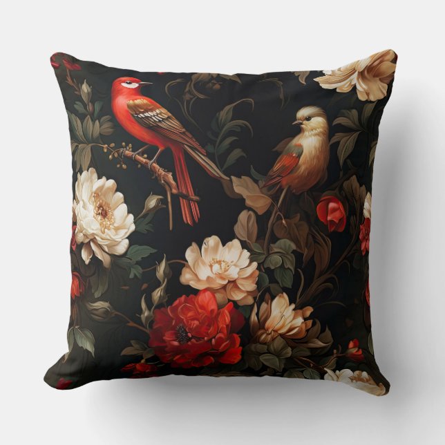 Vintage Christmas fantasy Floral Birds Pattern Cushion (Front)