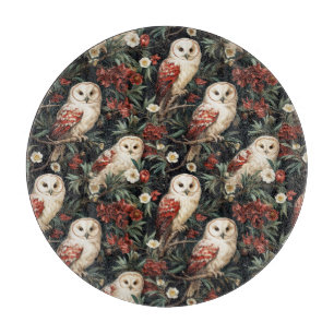 Vintage Christmas fantasy Floral Owl Pattern Cutting Board