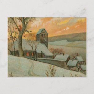 Vintage Christmas Farm with Deer Holiday Postcard