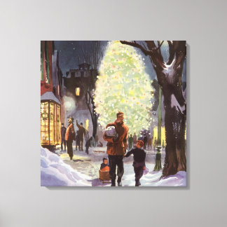 Vintage Christmas, Father Shopping with the Kids Canvas Print