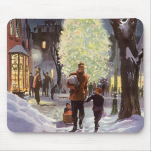 Vintage Christmas, Father Shopping with the Kids Mouse Pad