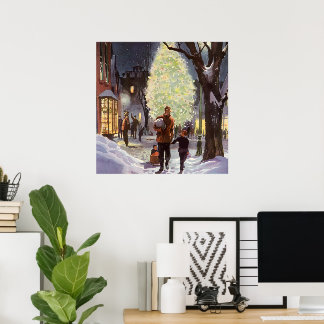 Vintage Christmas, Father Shopping with the Kids Poster