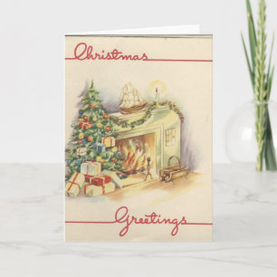Vintage Christmas Fireplace Card