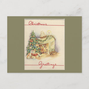 Vintage Christmas Fireplace Card